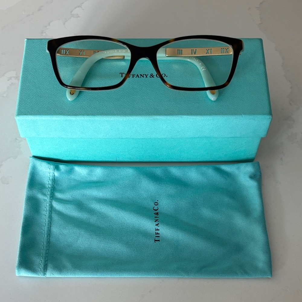 Tiffany & Co. Rectangular Tortoiseshell and Tiffany Blue Eyeglasses